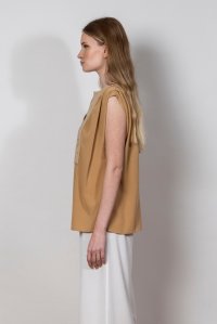 Crepe marocaine top with knitted details dark beige