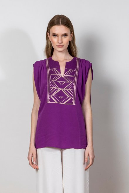 Crepe marocaine top with knitted details hyacinth  violet