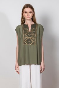 Crepe marocaine top with knitted details khaki