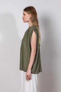 Crepe marocaine top with knitted details khaki