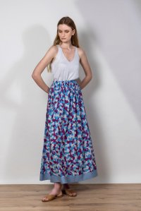 Εμπριμέ βαμβακερή φούστα με πλεκτές λεπτομέρειες blue-violet
