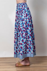 Printed cotton voile skirt with knitted details blue-violet