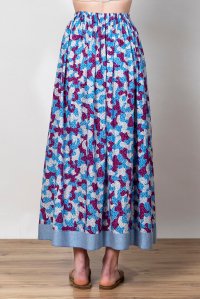 Printed cotton voile skirt with knitted details blue-violet