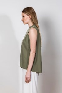 Crepe marocaine sleeveless top with knitted details khaki