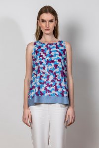 Εμπριμέ βαμβακερή αμάνικη μπλούζα με πλεκτή λεπτ/ρια blue-violet