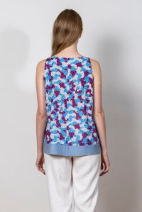 Printed cotton voile tank top with knit detail blue-violet