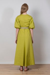 Poplin maxi dress with puffed sleeves and knitted belt kiwi