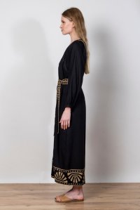 Φόρεμα με λινό και πλεκτές  λεπτομέρειες black