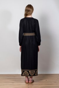 Linen blend v-neck midi dress with knitted details black