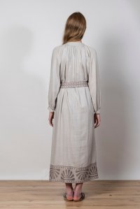 Linen blend v-neck midi dress with knitted details ice