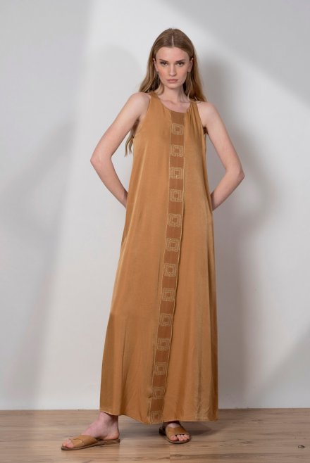 Maxi dress with knitted details summer camel