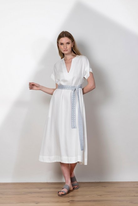 Tencel dress with knitted belt white