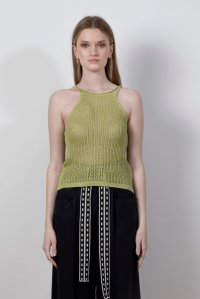 Lurex open knit top bright green