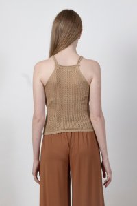 Lurex open knit top tan gold