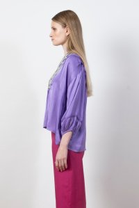 Satin 3/4  sleeved  blouse with knitted details mauve