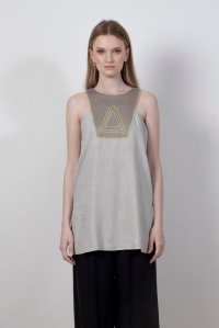 Linen blend sleevless top with knitted details ice
