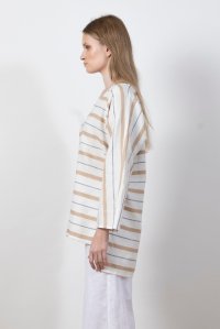 Linen tri-color striped blouse ivory - beige - navy