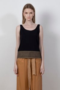 Jersey tank top with knitted details black
