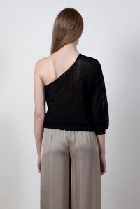 Lurex open knit one shoulder top black