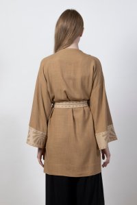 Linen blend kimono with knitted details dark beige