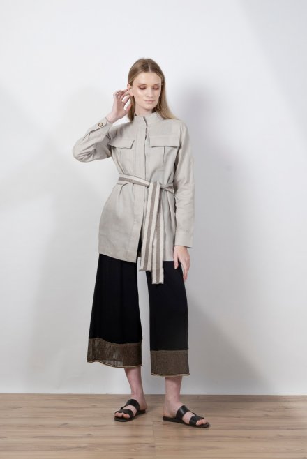Linen jacket with knitted details sand