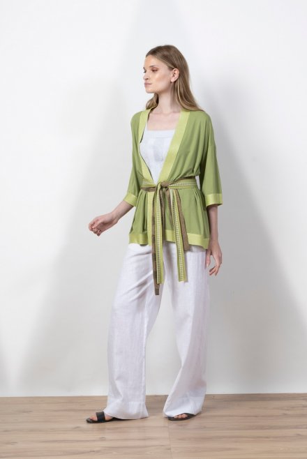 Jersey Kimono cardigan with knitted details bright green