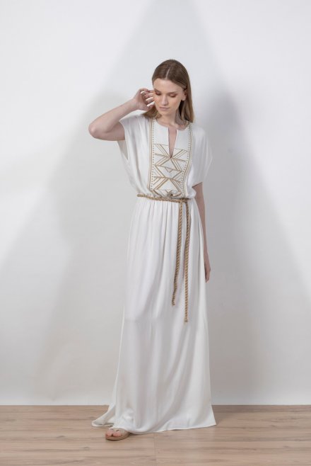 Crepe marocaine maxi dress with knitted details ivory