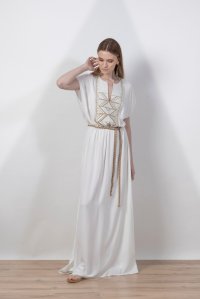 Crepe marocaine maxi dress with knitted details ivory