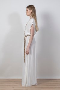 Kρέπ μάξι φόρεμα με πλεκτές λεπτομέρεις ivory