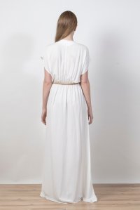 Kρέπ μάξι φόρεμα με πλεκτές λεπτομέρεις ivory