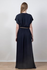 Crepe marocaine maxi dress with knitted details navy