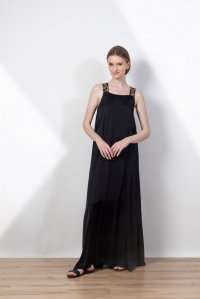 Satin maxi dress with knitted details black