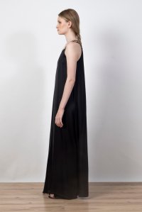 Σατέν μάξι φόρεμα με πλεκτές λεπτομέρειες black