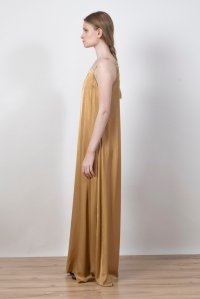 Σατέν μάξι φόρεμα με πλεκτές λεπτομέρειες gold