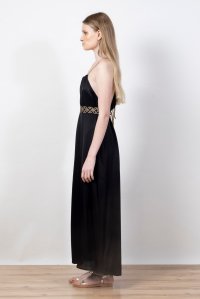 Σατέν μίντι φόρεμα με πλεκτές χειροποίητες λεπτομέρειες black