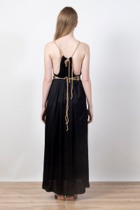 Satin midi dress with knitted handmade details black