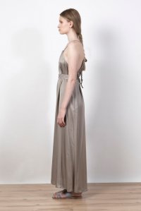 Satin midi dress with knitted handmade details elephant