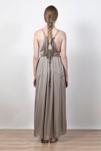Satin midi dress with knitted handmade details elephant