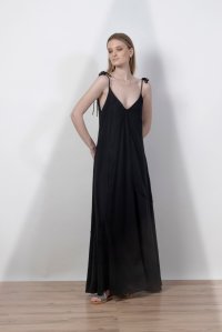 Φόρεμα με λινό και πλεκτές λεπτομέρειες black