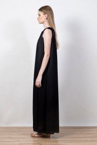 Satin maxi dress with handmade knitted details black
