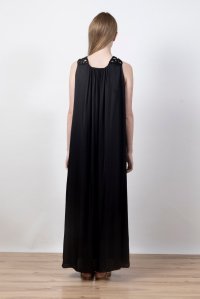 Σατέν φόρεμα με χειροποίητες πλεκτές λεπτομέρειες black