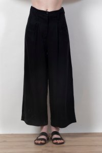 Tencel paperbag trousers with knitted belt black