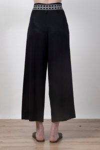 Tencel paperbag trousers with knitted belt black