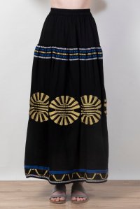 Emproidered jacuard abstract pattern skirt black-gold-white-cobalt blue