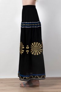 Emproidered jacuard abstract pattern skirt black-gold-white-cobalt blue
