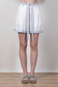 Linen blend shorts with knitted details ivory