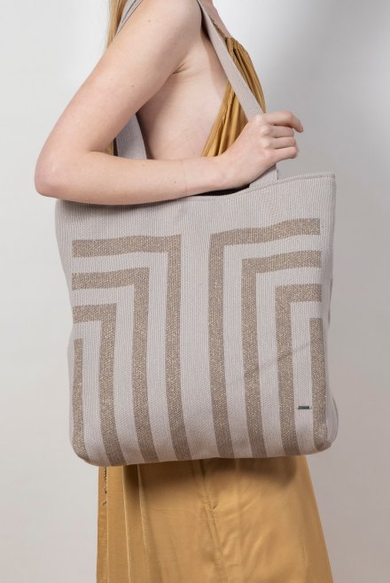 Cotton lurex geometric pattern tote bag elephant-elephant
