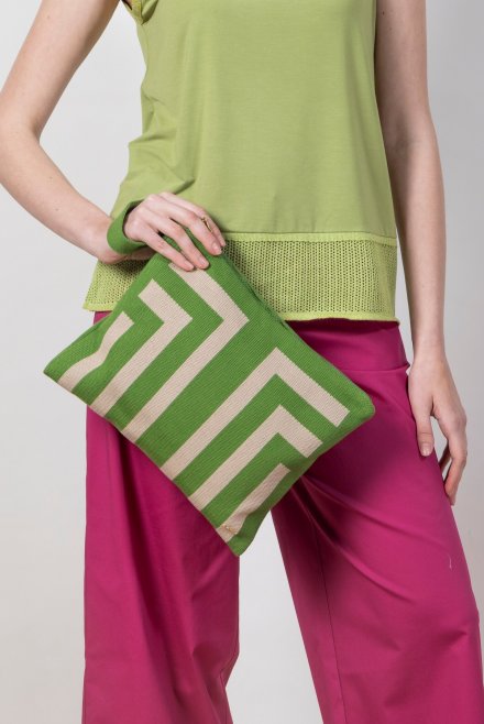 Cotton blend geometric pattern clutch bag bright green-alabaster
