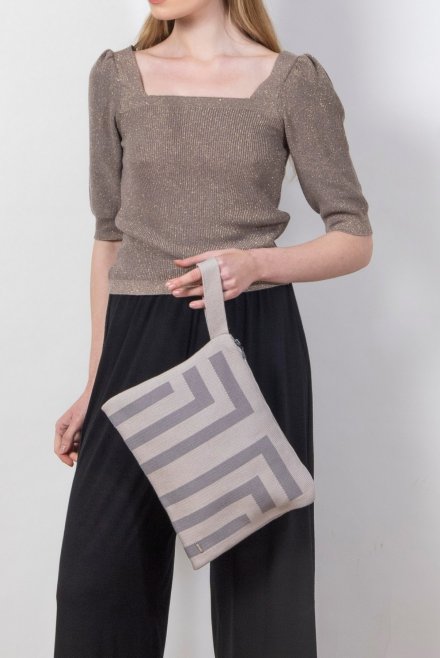 Cotton blend geometric pattern clutch bag elephant-grey