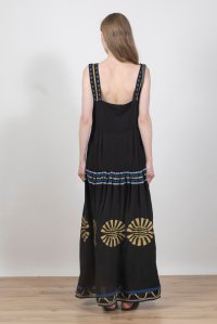 Κεντημένο ζακάρ μάξι φόρεμα με πλεκτές λεπτομέρειες black-gold-white-cobalt blue